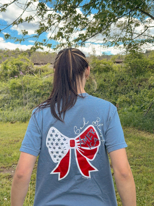 All American Bow Tee- blue/red/white